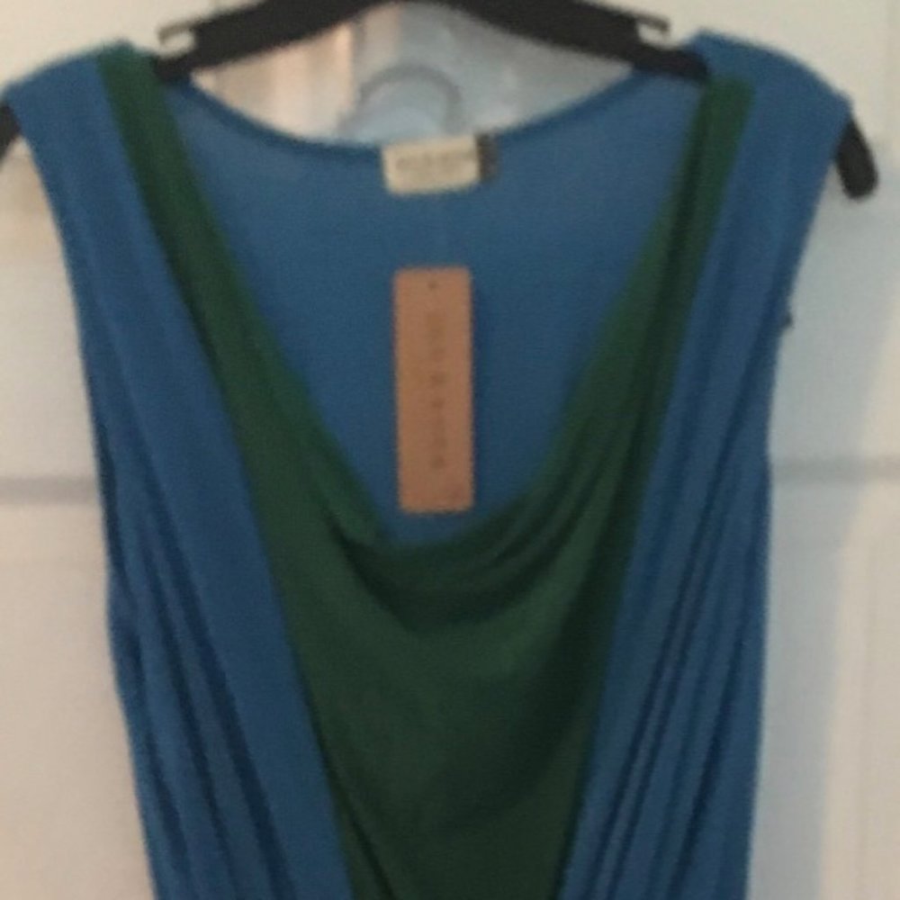 Sleeveless blue and green maxi dress